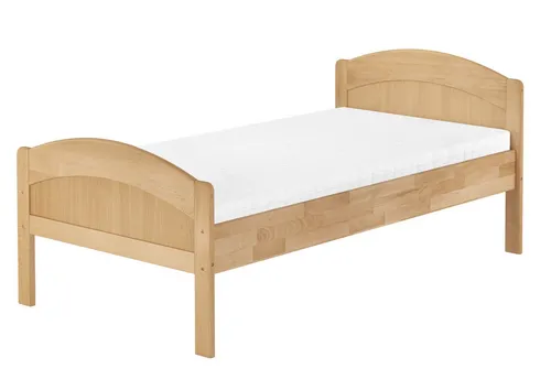 ERST-HOLZ Massivholzbett Seniorenbett Buche mit Kopf- und Fußteil 90 x 200 cm Hoher Sitzkante, Buche farblos lackiert