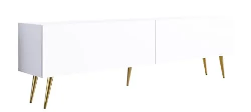 3E 3xE living.com TV-Schrank: Zwei Türen, Zwei Regale, Farbe Mattweiß, goldene Beine, A: B: 170 cm, H: 52 cm, T: 32 cm,