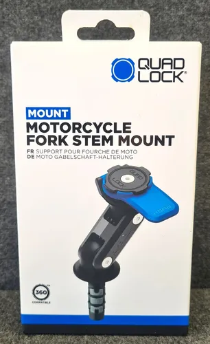 Quad Lock Motorrad Gabelschaft-Halterung - Motorradzubehör mit patentierter zweistufiger Verriegelung für sichere Smartphone-Befestigung, ideal für GPS-Navigation während der Fahrt.