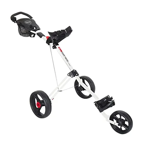 Masters Golf 5 Series 3 Wheel Push Trolley - Weiß - Zieh-Golfcarts mit verstellbarer Taschenstütze und Fußbetätigter Bremse, ideal für komfortables Golfspielen und einfaches Transportieren auf dem Platz.