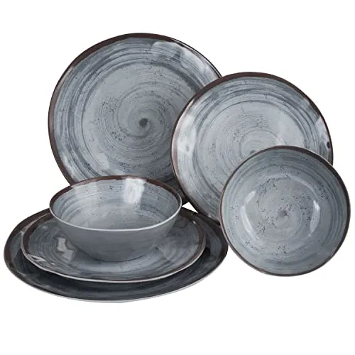 Melamin Camping Geschirr Set für 2 Personen grau 6 Teile - mit Tellern und Schälchen - Campinggeschirr
