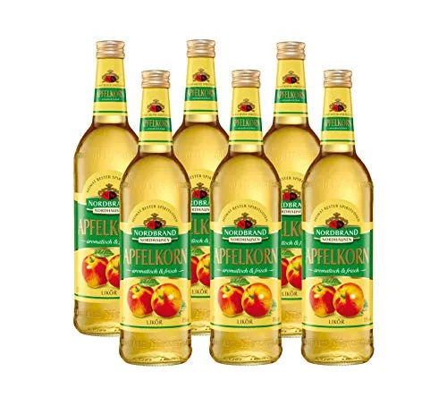 Nordbrand Nordhausen Apfelkorn – Fruchtiger Apfellikör (6 x 0.7l) - Liköre, fruchtiger Apfellikör mit 18% vol. Alkohol, ideal für Cocktails oder pur auf Eis, überzeugt durch frische Äpfel und klaren Korn.