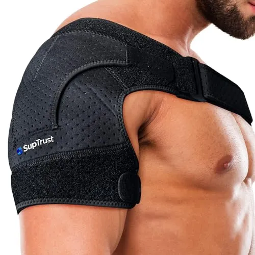 Suptrust Schulterbandage für Damen & Herren – Verstellbare Schulterstütze aus atmungsaktivem Neopren, Stabilität & Komfort bei Sport und Alltag, One Size, Schwarz