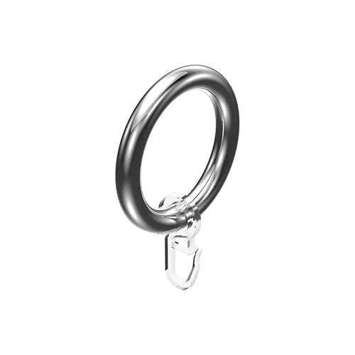 Interdeco Gardinenstangen Ringe mit Faltenhaken/Gardinenringe in Chrom-farbig/Kunststoff für 28 mm Ø (10 Stück)