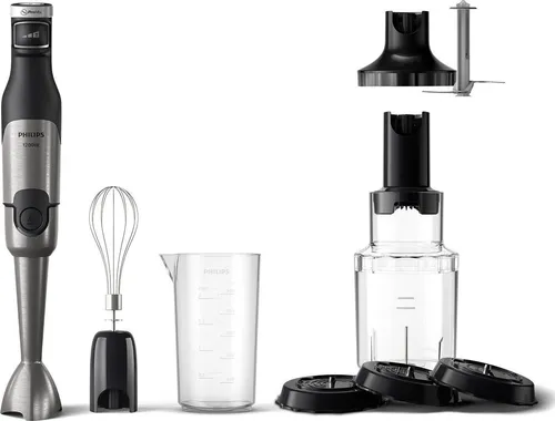 Philips 5000-Serie Stabmixer HR2684/00 - Stabmixer mit 1200 W Leistung und ProMix-Technologie für müheloses Zerkleinern. Inklusive Schneebesen, Spiralizer und XL-Zerkleinerer für vielseitige Küchenideen.