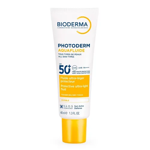BIODERMA Photoderm Aquafluide Sonnenschutz 40 ml - Leichtes, mattierendes Sonnenfluid für alle Hauttypen mit hohem UV-Schutz. Ideal als Make-up-Grundlage und für den täglichen Gebrauch. Unterstützt die Hautabwehr und sorgt für ein angenehmes Hautgefühl.