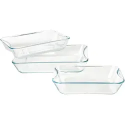 Homeware Profession. Auflaufformenset, Transparent, Glas, 3-teilig, rechteckig, Lfgb, Made in Europe, hitzebeständige Griffe, backofengeeignet, Kochen, Auflaufformen