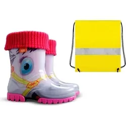 Demar Gummistiefel Kinder Regenstiefel Kinderstiefel gefüttert mit Innensocken Mädchen Jungen + Schuhbeutel Neongelb 20/21 - Bunt - 20-21