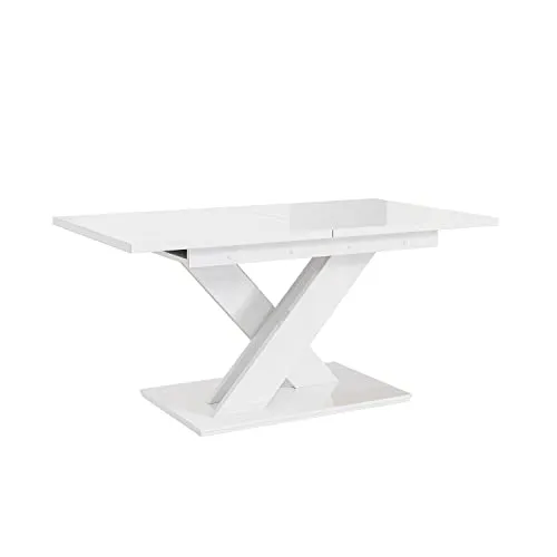 MEBLINI Esstisch Ausziehbar - Esszimmertisch Modern - Küchentisch - Säulentisch - Ausziehtisch - Dining Table - Esszimmertische - 140-180x80x75cm - Bronx - Weiß Hochglanz