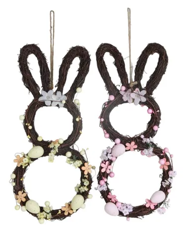 TrendLine Deko Osterhase Rattan 36 x 17 cm braun rosa gelb von TrendLine