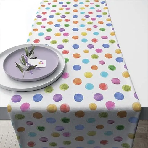 Ambiente Tischläufer Dekodecke Läufer 150x40 cm 100% Baumwolle Bunte Tupfen Party Geburtstag Serie Polka dots