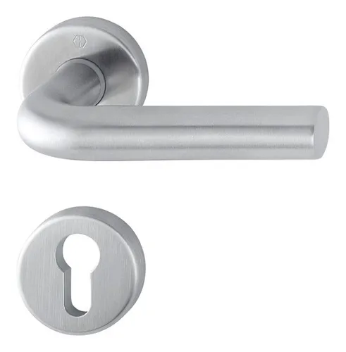 Hoppe Bonn Edelstahl-Rosetten-Türgriff-Garnitur E150Z/42KV/42KVS, Profilzylinder, mit Schlüsselrosetten für Innentüren (37-42 mm) - matt - 3289751