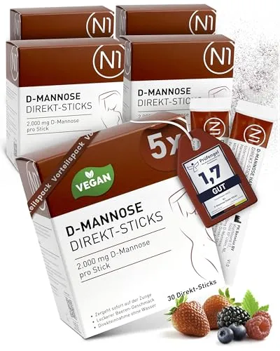 N1 D-Mannose Direkt-Sticks 150 Stück - Praktische D-Mannose für unterwegs - Einfach in den Alltag integrierbar: Unsere N1 D-Mannose Direkt-Sticks bieten eine bequeme Möglichkeit, hochwertige D-Mannose zu genießen. Vegan und ohne Zusatzstoffe – ideal für eine bewusste Ernährung!