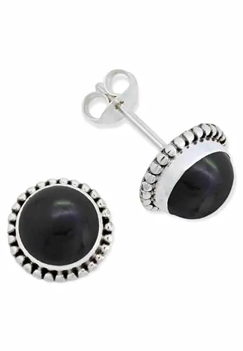 Ohrstecker 925 Silber Onyx schwarzer Stein Edelstein Ohrringe echt Silber Damen Sterling Silber Stecker Geschenk(MOS-041-03)