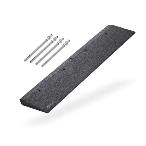 bepco Bordsteinrampe mit Befestigungs-Set, 100 x 25 x 4 cm aus Gummi - Praktische Auffahrrampe aus PU-gebundenem Gummigranulat für eine einfache Überwindung von Türschwellen. Inklusive 4 Unterlegscheiben und Dübel für eine sichere Montage.