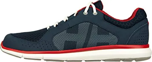Helly Hansen Ahiga V4 Hydropower Sneaker für Herren in navyblau/rot, Größe 44,5 (10,5) - Sneaker, ideal für Segler mit atmungsaktivem Textil, EVA-Zwischensohle und rutschfester HellyGrip-Gummilaufsohle für Komfort und Stabilität.
