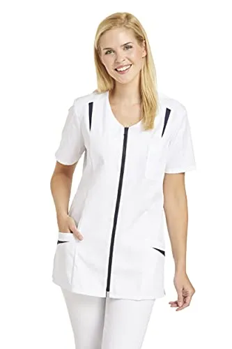 Leiber Kasack Hosenkasack 08/2533/0164 - Arbeits- & Schutzkleidung für Damen, weiß/beere, mit praktischen Taschen und komfortablen Seitenschlitzen, waschbar bis 60 °C, ideal für Klinik und Pflege.