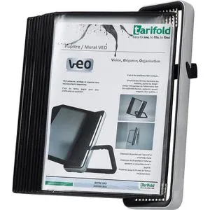 Tarifold VEO 714507 Wand Sichttafelsystem - Wandhalter mit 10 A4 Sichttafeln aus reflexionsarmer PP-Folie, ideal für eine klare Präsentation. Mit praktischer Zapfenmechanik für schnellen Tafelwechsel und 10 Jahre Herstellergarantie.