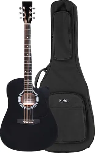 Classic Cantabile WS-10BK Westerngitarre Gigbag Set - Dreadnought-Style - schwarz - mit Tonabnehmer, EQ und eingebautem Tuner - inklusive Softcase