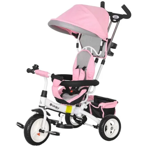 HOMCOM 6-in-1 Kinderdreirad (Pink) mit Schiebestange und Dach