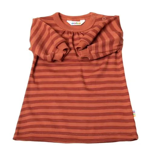 Joha Baby Mädchen Kleid aus Merino-Wolle, Größe 56/62, rote Streifen - Hautfreundliches Kleid aus atmungsaktiver Merino-Wolle, ideal für jede Jahreszeit. Pflegeleicht und maschinenwaschbar, sorgt es für optimalen Komfort bei Babys. Perfekt für kleine Entdeckerinnen! Schickes Streifendesign.