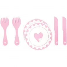 small foot 10890 Besteck-Set aus Holz - 6-teiliges Set für Kinderküche und Kaufmannsladen, FSC-zertifiziert, rosa mit Herzmotiven