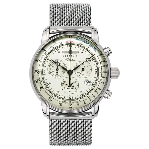 ZEPPELIN Quarzuhr 8680M-3 Alarm Chronograph 100 Jahre - Chronograph mit Alarmfunktion, 5 ATM wasserdicht, klassisches Design aus Edelstahl, ideal für stilbewusste Herren.