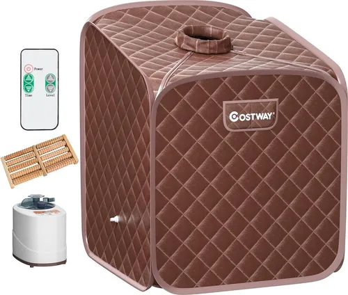 Tragbare Dampfsauna Spa mit Stuhl Fußmassage-Roller und Saugfähiger Matte 9 einstellbare Temperaturstufen Innen-Spa-Kabine Kaffee