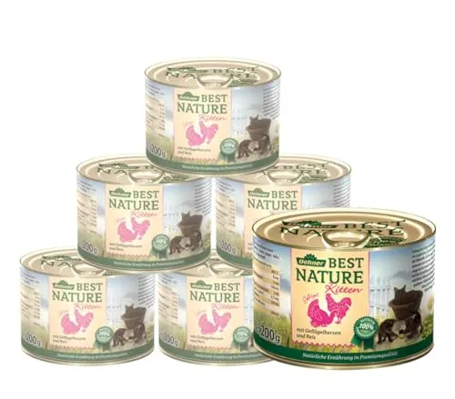 Dehner Best Nature Katzenfutter Kitten, Geflügelherzen und Reis, 6 x 200 g (1.2 kg)