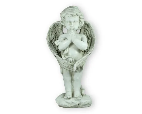 colourliving Engelfigur Junge mit Engelsflügeln – Wetterfester Grabschmuck - Handbemalte Dekofigur eines betenden Jungen mit Engelsflügeln, ideal für persönliche Trauerdekoration. Diese 39 cm hohe Gartenfigur bringt stilvolle Akzente in Ihre Gedenkstätte, wetterfest und langlebig.