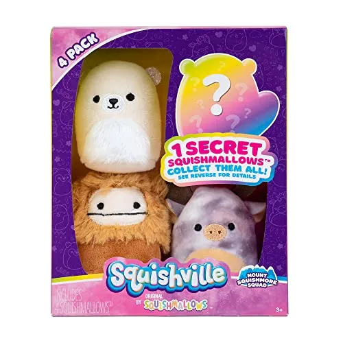 Squishville SQM0326-4er Pack Bergwelt Squad, superweiche Mini-Squishmallows, 5cm Plüschfiguren