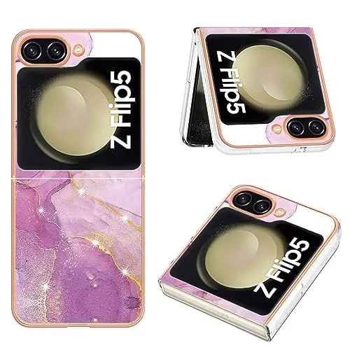QIWEIQING Kompatibel mit Samsung Galaxy Z Flip 5, Marmor Shlank Glänzend Weich TPU Schutzhülle Cover Rundumschutz Robust Case Handytasche Handyhülle für Samsung Galaxy Z Flip 5.Rose YBD