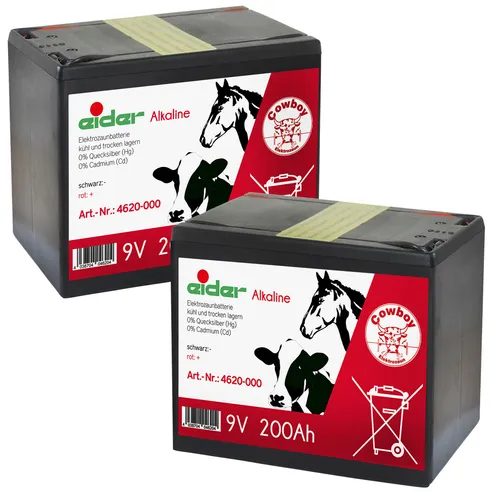 Doppelpack: 2x 9V-Alkaline-Trockenbatterie 200 Ah Weidezaun Elektrozaun Batterie