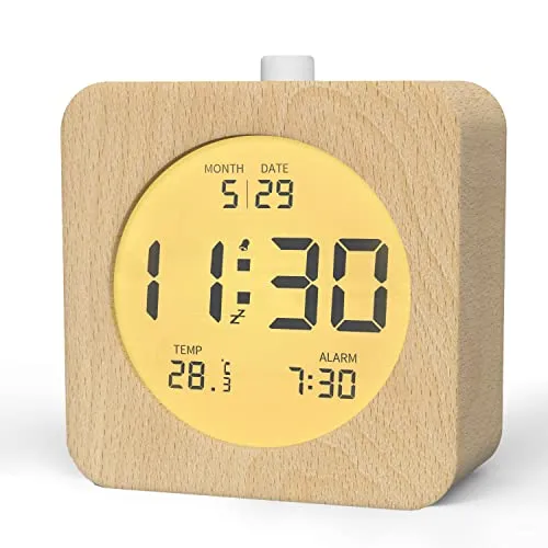 aboveClock Digitaler Wecker Holz mit Temperatur, Datum Anzeige, Digital Tischuhr mit Nachtlicht und Snooze Moduls, Wecker Batteriebetrieben (Batterie Nicht Enthalten)