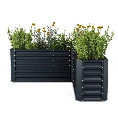 blumfeldt Hochbeet High Grow L-Form Set - Hochbeet für den Outdoor-Bereich, aus rost- und korrosionsbeständigem Stahl, ideal für Balkon und Garten mit großzügigem Platz für Pflanzen.