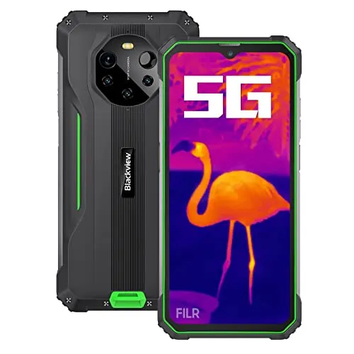 Blackview 5G Thermoobjektiv Smartphone bruchsicher BL8800 Pro, 50 MP Quad-Kamera, Dimensity 700 8 GB + 128 GB, 6,58 Zoll FHD+, 8380 mAh, 33 W, Schnellladung, IP68, robust, entsperrt, GPS, NFC, Grün