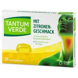 Tantum Verde 3mg mit Zitronengeschmack - Schmerzlinderung im Mund - Arzneimittel zur symptomatischen Behandlung von Schmerzen und Reizungen im Mund- und Rachenraum. Enthält Benzydamin für schnelle Linderung und ist für Erwachsene sowie Kinder ab 6 Jahren geeignet.