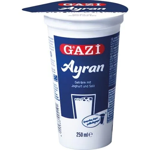 Gazi Ayran 40x 250ml Joghurtgetränk mit Salz 1% Fett Erfrischungsgetränk | Joghurtgetränk mit Salz – Klassischer Ayran mit cremigem Joghurtgeschmack und angenehm erfrischender Konsistenz