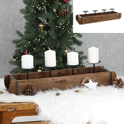 itsisa Kerzenhalter Adventskranz Ziegelform Altholz Look L: 60 cm aus Buche - Adventsgesteck Vintage Look, Adventsleuchter, Weihnachtsdeko, Adventsdeko, Advent, Weihnachten