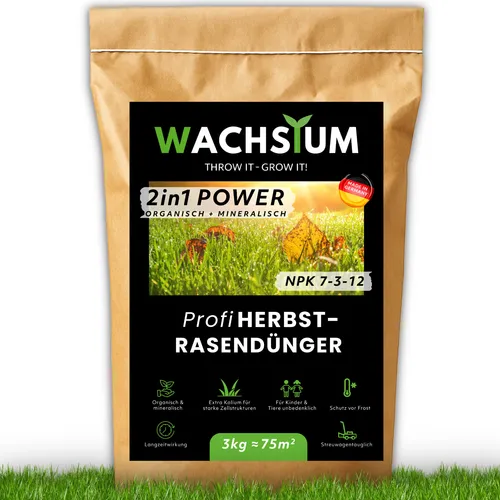 Rasendünger Herbst, organisch mineralisch, Kalium Dünger für starke Wurzeln, 3kg