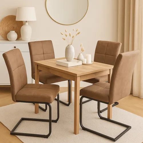 Tischgruppe Essgruppe 5-teilig Eiche/Schwarz/Braun Tisch + Stuhlgruppe Diningset