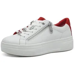 Tamaris Comfort Damen Plateau Sneaker mit Reißverschluss, Weiß/Rot, 39 EU - Damen-Sneaker mit T-flow-Technologie für sanfte Dämpfung und COOLING INSOLE für angenehme Kühlung an warmen Tagen. Hochwertiges Material vereint Stil und Komfort.