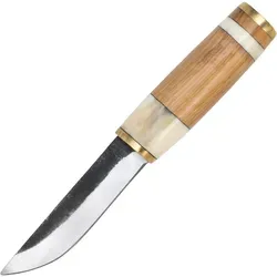 Landsknetmesser mit Scheide und Griffbeschalung - Taschenmesser mit 100 mm Klinge aus Kohlenstoffstahl, einzigartigen Schmiedespuren und edler Holz- und Knochenimitat-Beschalung. Ideal für Outdoor-Abenteuer!