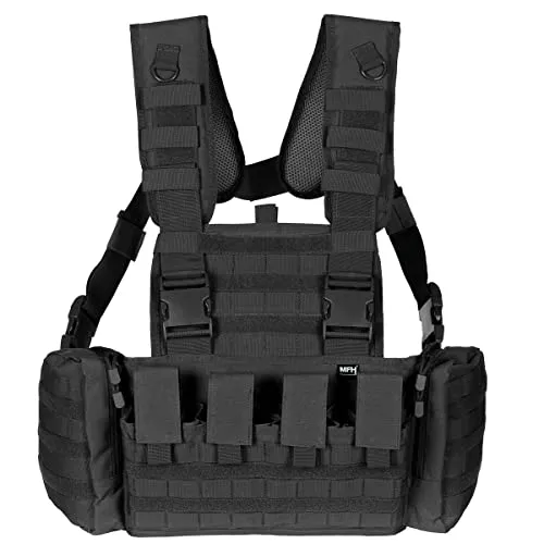 MFH Chest Rig Mission Schwarz - Sicherheitsweste für taktische Einsätze, bietet schnellen Zugriff auf Ausrüstung und ist ideal für den Einsatz im Freien.
