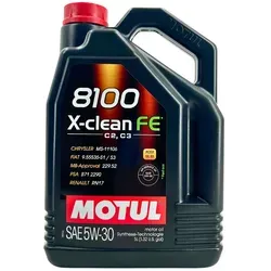 Motul 8100 X-Clean FE 5W-30 - Vollsynthetisches Motoröl für höchste Ansprüche - Motoröle - 5L vollsynthetisches Öl mit hervorragender Fahrzeugkompatibilität und mehreren Herstellerfreigaben, ideal für optimale Motorleistung.