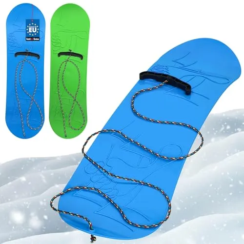 KOTARBAU® 2er Set Kinder Snowboard - 68 x 20 cm - Snowboard ohne Bindung - Schlitten Board - Schneerutscher - Kindersnowboard mit Seil - Kunststoff - Blau & Grün