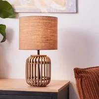 Brilliant Tischleuchte Woodrow Ø 24 cm Natur - Design-Tischlampe aus hochwertigem Bambus, ideal für stimmungsvolles Licht im Wohnraum oder als Nachttischleuchte. Schafft eine gemütliche Atmosphäre und passt zu jedem Einrichtungsstil.