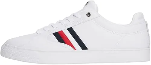 Tommy Hilfiger Herren Cupsole Sneaker Icon Court Stripes aus Leder, Weiß (White), 42