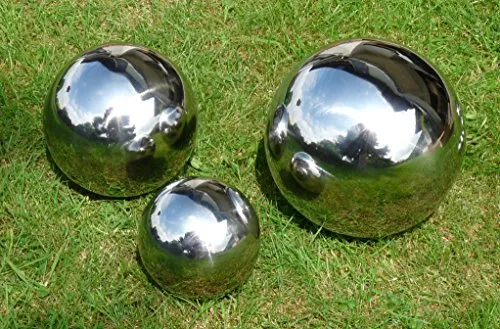 Geschenkestadl 3 er Set Dekokugel Silberkugel Ø 25cm, Ø 20cm und Ø 15cm Edelstahl Kugel Rosenkugel Schwimmkugel Teichkugel