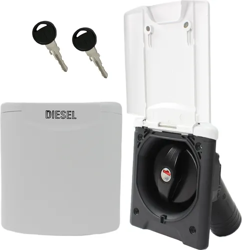 ABL Diesel Einfüllstutzen mit Magnetdeckel für Wohnmobil und Boot – 50 mm - Praktischer Diesel Einfüllstutzen in Weiß mit hochwertigem Tankdeckel. Ausgestattet mit Belüftungssystem, Federmechanik und UV-beständig. Ideal für Wohnmobile und Boote.